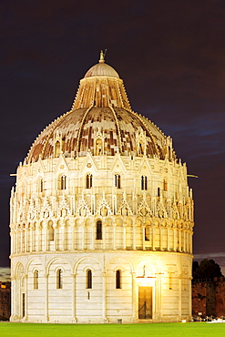 Illuminated baptistery of Pisa, Pisa, UNESCO world heritage site, Tuscany, Italy