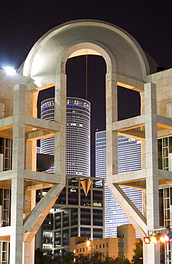 The illuminated Azrieli Center at night, Tel Aviv, Israel, Middle East