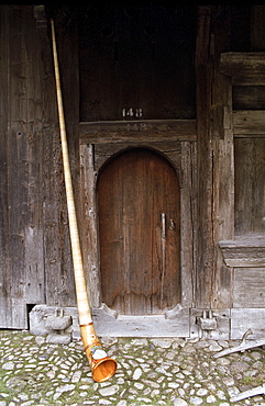 Alphorn at Ballenberg museum of local history, Berner Oberland, Switzerland, Alps, Europe