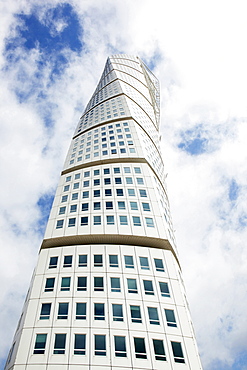 Ecological skyscraper Turning Torso at Vaestra Hamnen district, built for the eco building exhibition Bo01, landmark of Malmoe, Malmoe, Skane, South Sweden, Sweden