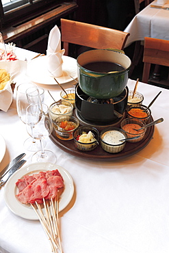 Fondue in Restaurant Safranzunft, Fondue Bacchus, Basel, Switzerland