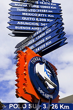 Direction signs, Ushuaia, Tierra del Fuego, Patagonia, Argentina, South America, America