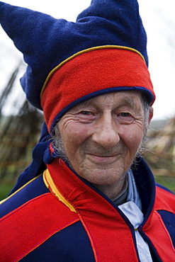 Sami Native Nils in Traditional Costume, near Honningsvag, Mageroya, Finnmark, Norway, Europe