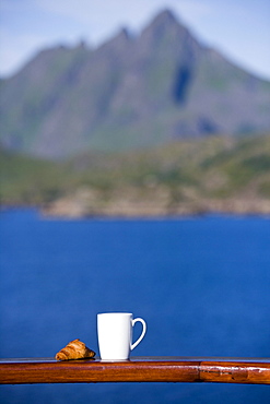 Early Bird Breakfast aboard Cruiseship MS Astor, near Leknes, Lofoten, Nordland, Norway, Europe