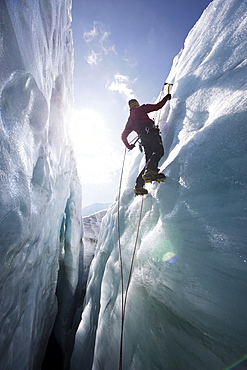 Man ice climbing, Pasterze Glacier, Grossglockner, Carinthia, Austria