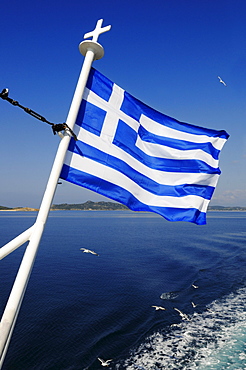 The Flag of Greece, travel to Athos mountain, Chalkidiki, Greece