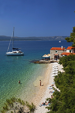 Restaurant at beach, Bol, Brac, Split-Dalmatia, Croatia