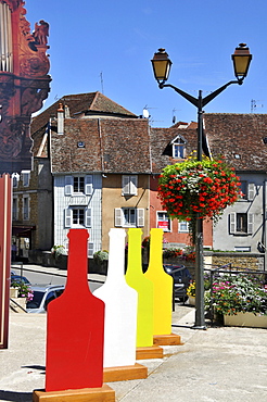 Colourful signs in the sunlight, Arbois, Jura, Franche ComtÃˆ, Eastern France, Europe