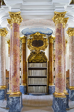 Detail of the old library, Ottobeuren Abbey, Ottobeuren, Bavaria, Germany, Europe