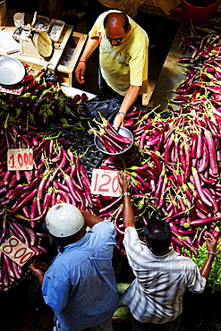 People at stalls in the market hall, Port Louis, Mauritius, Africa