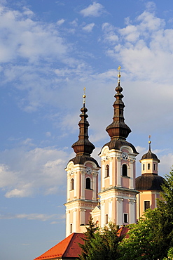 Steeples of church Heiligenkreuz, Villach, Carinthia, Austria, Europe