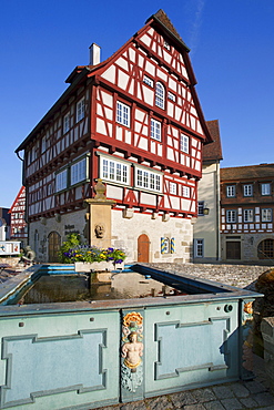 Old Town Hall with fountain, Vellberg, Hohenlohe region, Baden-Wuerttemberg, Germany, Europe