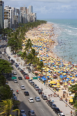 Crowded Sunday afternoon beach, Recife, Pernambuco, Brazil, South America