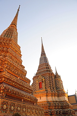 Chedis at the temple of the Reclining Buddha, Wat Pho, Bangkok, Thailand, Asia