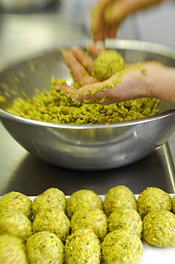 Preparation of dumplings with bear's garlic, Pretzhof, Tulfer, Alto Adige, South Tyrol, Italy, Europe