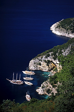 View of excursion boats at Kvarner Gulf at Cres island, Croatia, Europe