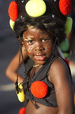 Child in colourful costume at the Carnival, Le Moule, Grande-Terre, Guadeloupe, Caribbean Sea, Caribbean, America