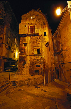 Alley, old town at night, Bastia Corsica, France