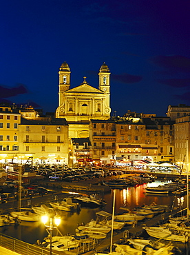 Marina in front of the church Eglise Saint Jean Baptiste, Corsica, France