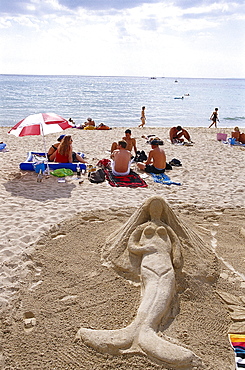 Sand sculpture of a mermaid, Beachlife, Patja de Palma, Arenal, Mallorca, Spain