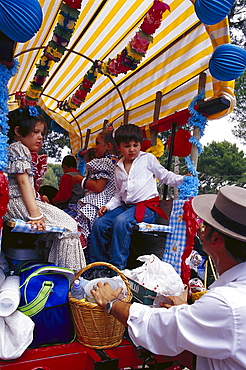 Pilgrims on an oxcart, Romeria de San Isidro, Nerja, Costa del Sol, Malaga province, Andalusia, Spain, Europe