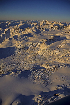 Aerial view of snowfields, glacier landscape, Southern Alps, Westland National Park, South Island, New Zealand