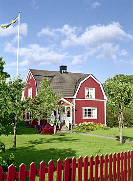 Typical wooden house in the sunlight, Smaland, Sweden, Europe