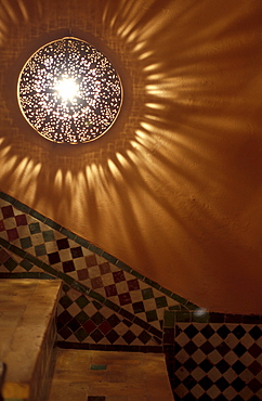 Detail of a staircase at a hotel, Riad Kaiss, Marrakesh, Morocco, Africa