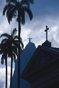 Church in front of Corcovado mountain with statue of Jesus Christ, Botafogo district, Rio de Janeiro, Brazil, South America, America