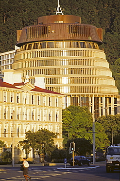 Government building, Beehive - common name for the Executive Wing of the New Zealand Parliament Buildings, architect Sir Basel Spence, capital, Wellington, North Island, New Zealand