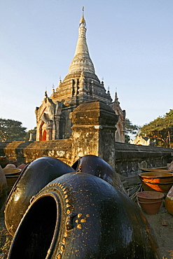 Terracotta pots outside pagoda, Bagan