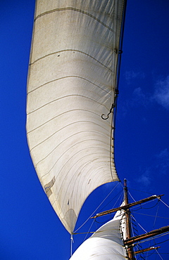 Head sail of a sailing ship, Traditional Sailing Ship, Bora Bora, South Pacific, PR