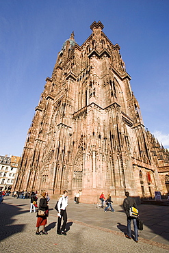 Tourists in front of the Our Lady's Cathedral Cathedrale Notre-Dame, Tourists at Cathedral Square in front of the Our Lady's Cathedral Cath?drale Notre-Dame, Strasbourg, Alsace, France