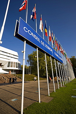 Flags in front of the Palace of Europe, Flags in front of the Palais de l'Europe Palace of Europe domicile of the Council of Europe, Strasbourg, Alsace, France