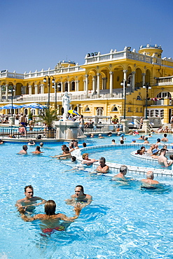 People in thermal bath, People relaxing in thermal bath of Szechenyi-Baths, Pest, Budapest, Hungary