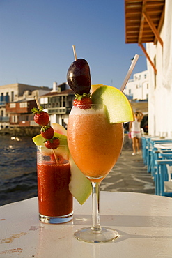 Different cocktails, for example Sundowner of the Caprice Bar, Little Venice, Mykonos-Town, Mykonos, Greece