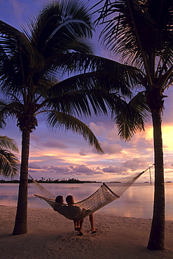 Hammock Sunset Silhouette, The Aitutaki Lagoon Resort, Aitutaki, Cook Islands