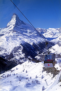 Overhead cable car in Zermatt, Vallais, Switzerland