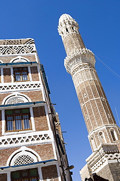 Mosque Minaret in Old Town Sana'a, Sana'a, Yemen