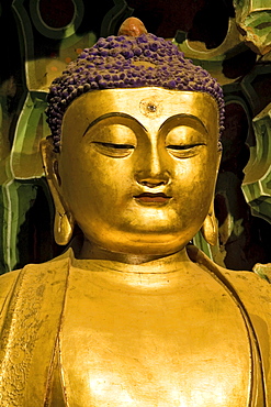 Buddha statue in Manjushri Temple, Mount Wutai, Wutai Shan, Five Terrace Mountain, Buddhist Centre, town of Taihuai, Shanxi province, China