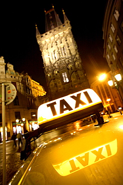 Close up of a taxi at Powder Gate, Old Town, Stare Mesto, Prague, Czech Republic