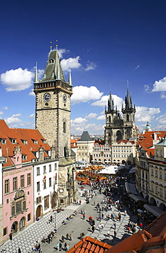 View of the Old Town Hall, Tyn Church, Old Town Square, Stare Mesto Staromestske Namesti, Prague, Czech Republic