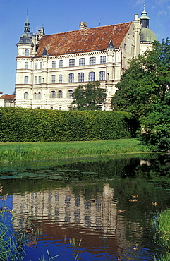 Gustrow castle and reflection, Mecklenburg-pomerania, Germany, Europe