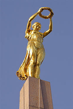 View at a golden statue, Memorial Gelle Fra, Luxembourg city, Luxembourg, Europe