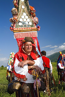 People in traditional costumes at Rose Festival, masks, Karlovo, Bulgaria, Europe