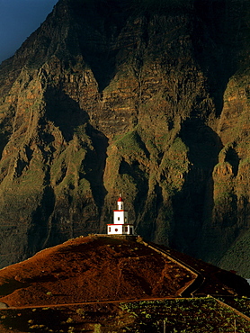 Bell tower of the church, Frontera, village in the El Golfo crater, steep face, El Hierro, Canary Islands, Spain