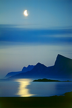 Moon over North-West Coast, Flakstad, Lofotes, Norway