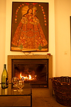 Fireplace in one of the rooms of Hotel Convento de Sao Francisco, Azores, Portugal