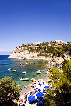 View over beach at Anthony Quinn Bay, film location of the film The Guns of Navarone, Falirakis, Rhodes, Greece