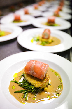 Salmon rolls on patato at the gourmet restaurant Gertrud Rask Spisehus, Nuuk, Greenland